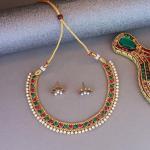 Jewels Gold Plated Traditional Green Choker Necklace Jewellery Set For Women/Girls
