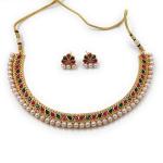 Jewels Gold Plated Traditional Green Choker Necklace Jewellery Set For Women/Girls