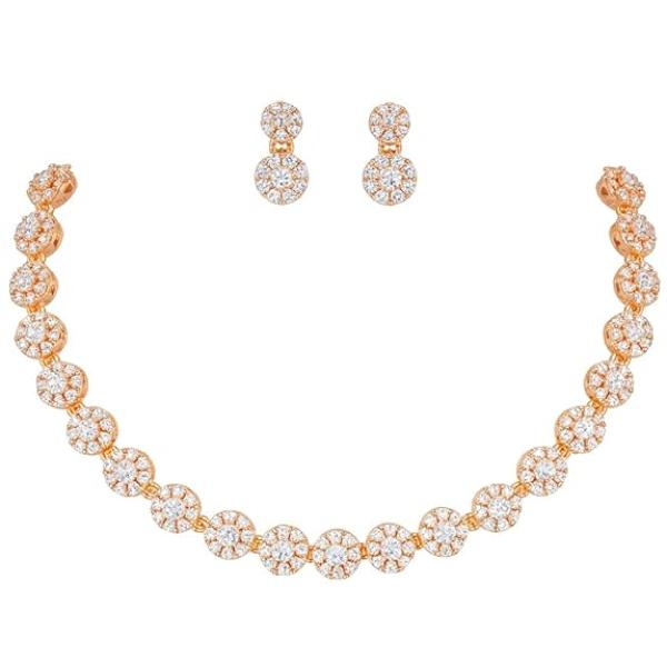 Rose Gold Plated | American Diamond Stone Studded | Anti Tarnish Jewellery Set for Women and Girls | Matching Earrings | Perfect for Weddings and Special Occasions