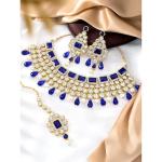 Crystal Choker Necklace with Maang Tikka Earrings Indian Traditional Bridal Wedding Jewellery Set for Women