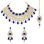 Crystal Choker Necklace with Maang Tikka Earrings Indian Traditional Bridal Wedding Jewellery Set for Women