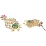 Gold Plated White & Red American Diamond Studded With Drop Pearl Beaded Jewellery Set For Women & Girl