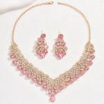 Stylish Design Fancy Wedding Party Crystal Diamonds Necklace Jewellery Set for Women