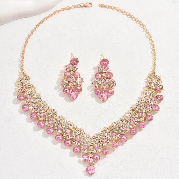 Stylish Design Fancy Wedding Party Crystal Diamonds Necklace Jewellery Set for Women