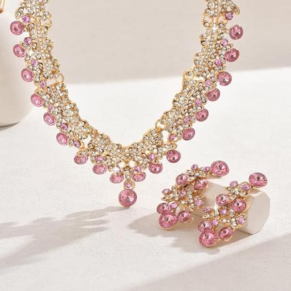 Stylish Design Fancy Wedding Party Crystal Diamonds Necklace Jewellery Set for Women