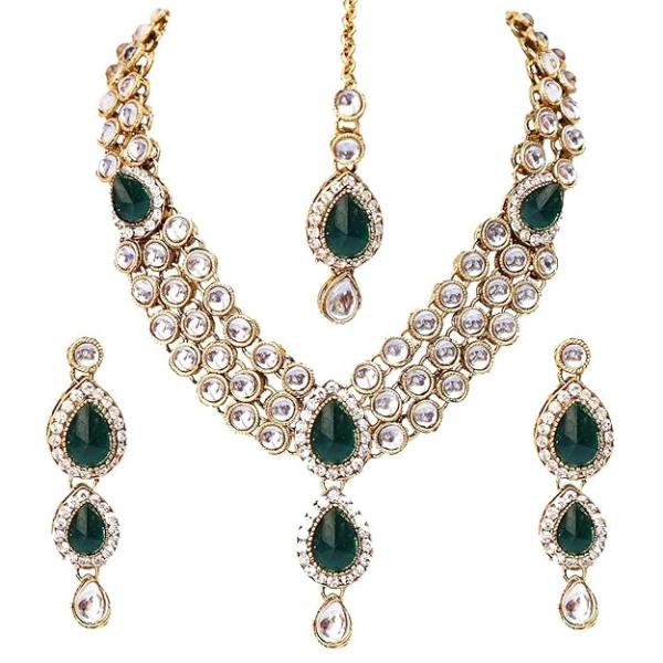 Blue Gold Plated Traditional Kundan Necklace Jewellery Set for Women