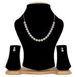 Silver Toned White American Diamond Studded Necklace With Earring Jewellery Set For Woment and Girl
