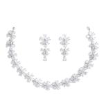 Silver Toned White American Diamond Studded Flower Shaped Jewellery Set For Girls and Women