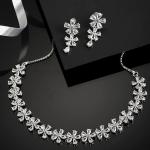 Silver Toned White American Diamond Studded Flower Shaped Jewellery Set For Girls and Women