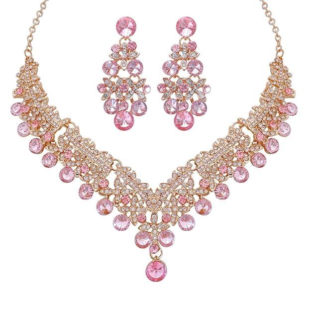Stylish Design Fancy Wedding Party Crystal Diamonds Necklace Jewellery Set for Women