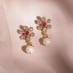 Gold Plated Ruby/Emerald Studded & White Pearl/CZ Beaded Necklace Set for Women & Girls – Festive & Wedding