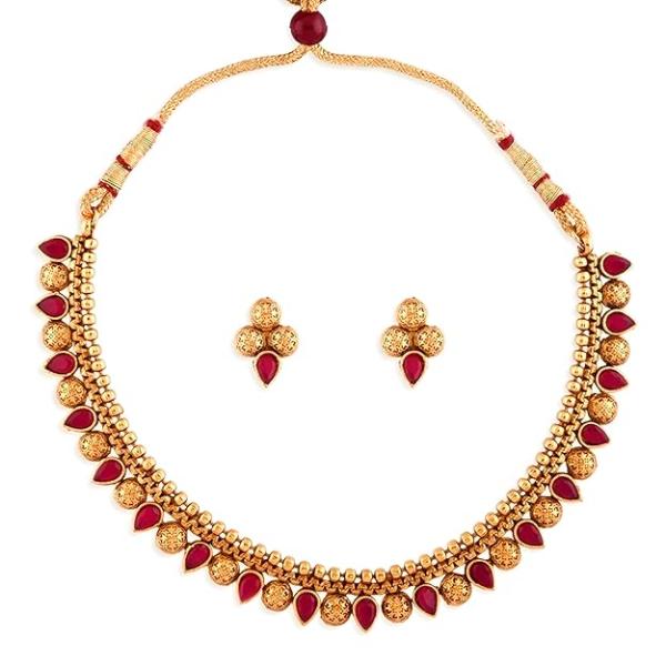 Gold Plated Temple Traditional Earrings Jewellery Set For Women Girls